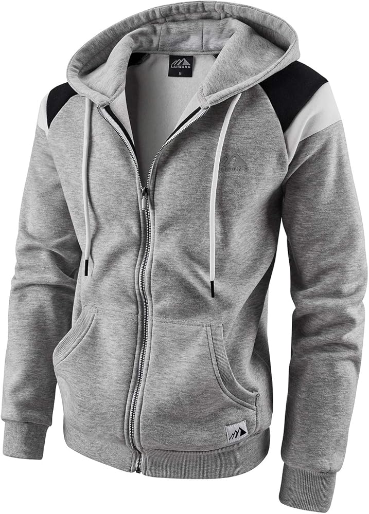 LAIWANG Men's Full Zip Fleece Hoodie zippered Color Block hooded